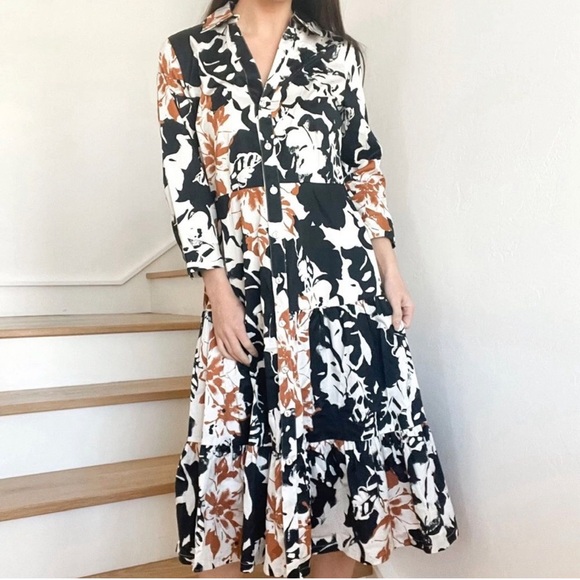 SoftSurroundings MOONGLOW Floral Abstract Cotton MIDI SHIRT DRESS 3/4 Sleeves - Picture 1 of 5